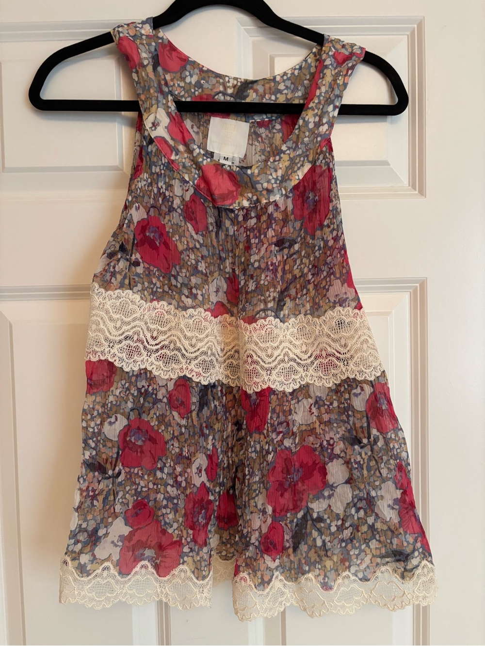 Anna Sui Pink & Blue Floral Sheer Blouse